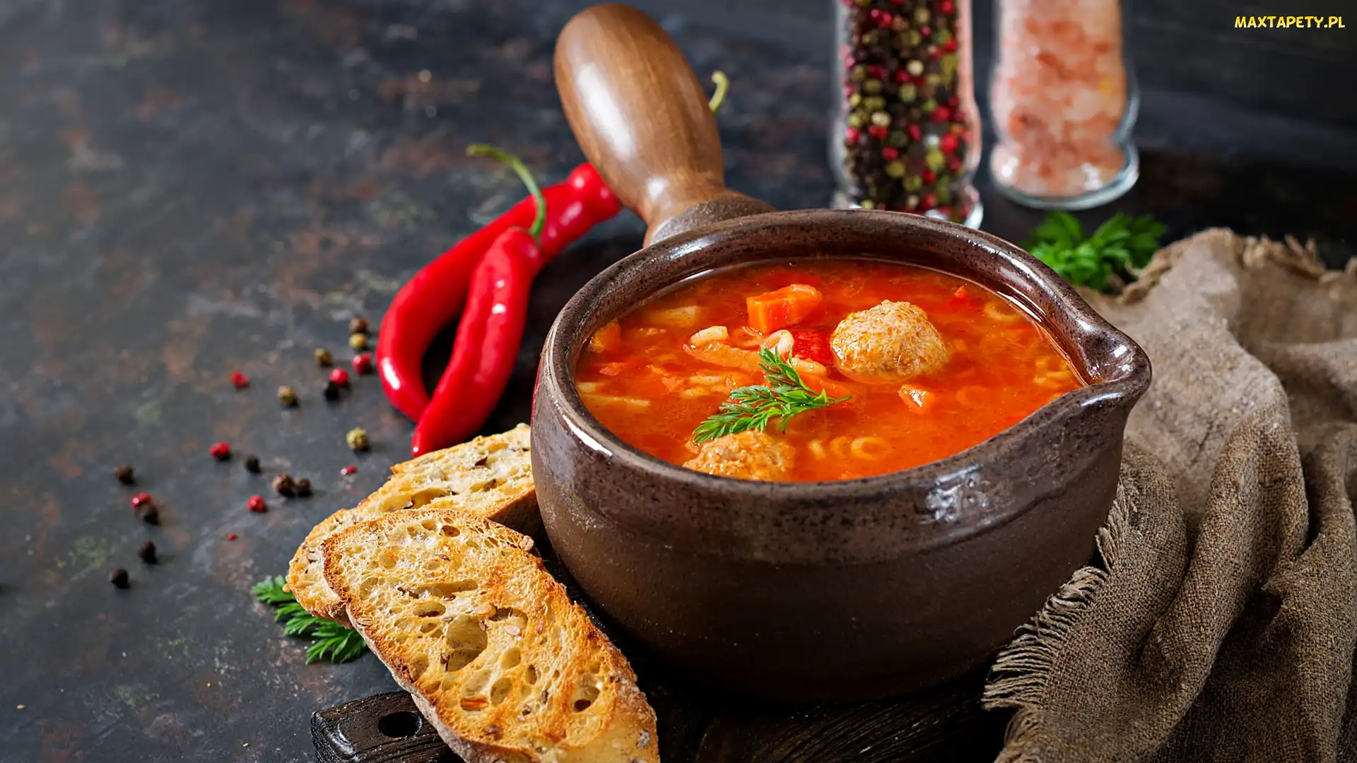 Zupa, Chleb, Klopsiki, Pomidorowa, Rondel
