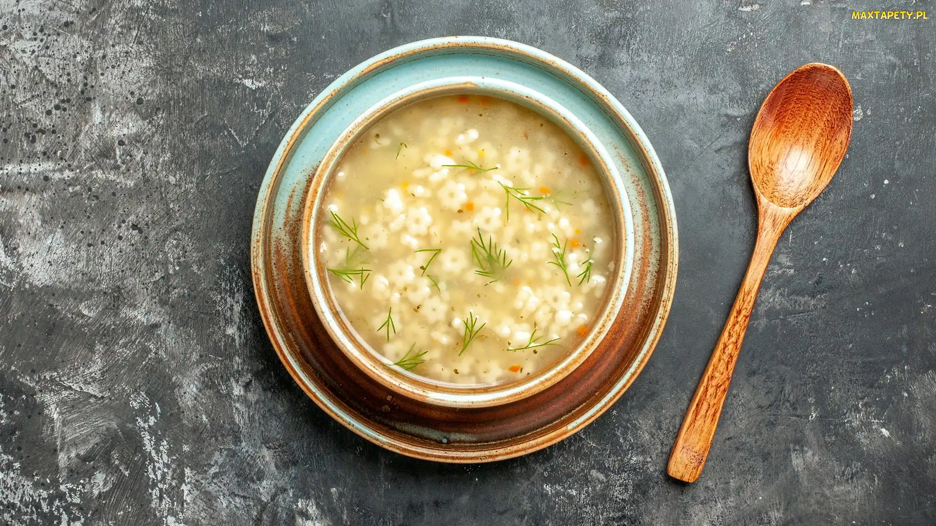 Zupa, Łyżka, Miska, Drewniana, Makaron gwiazdki