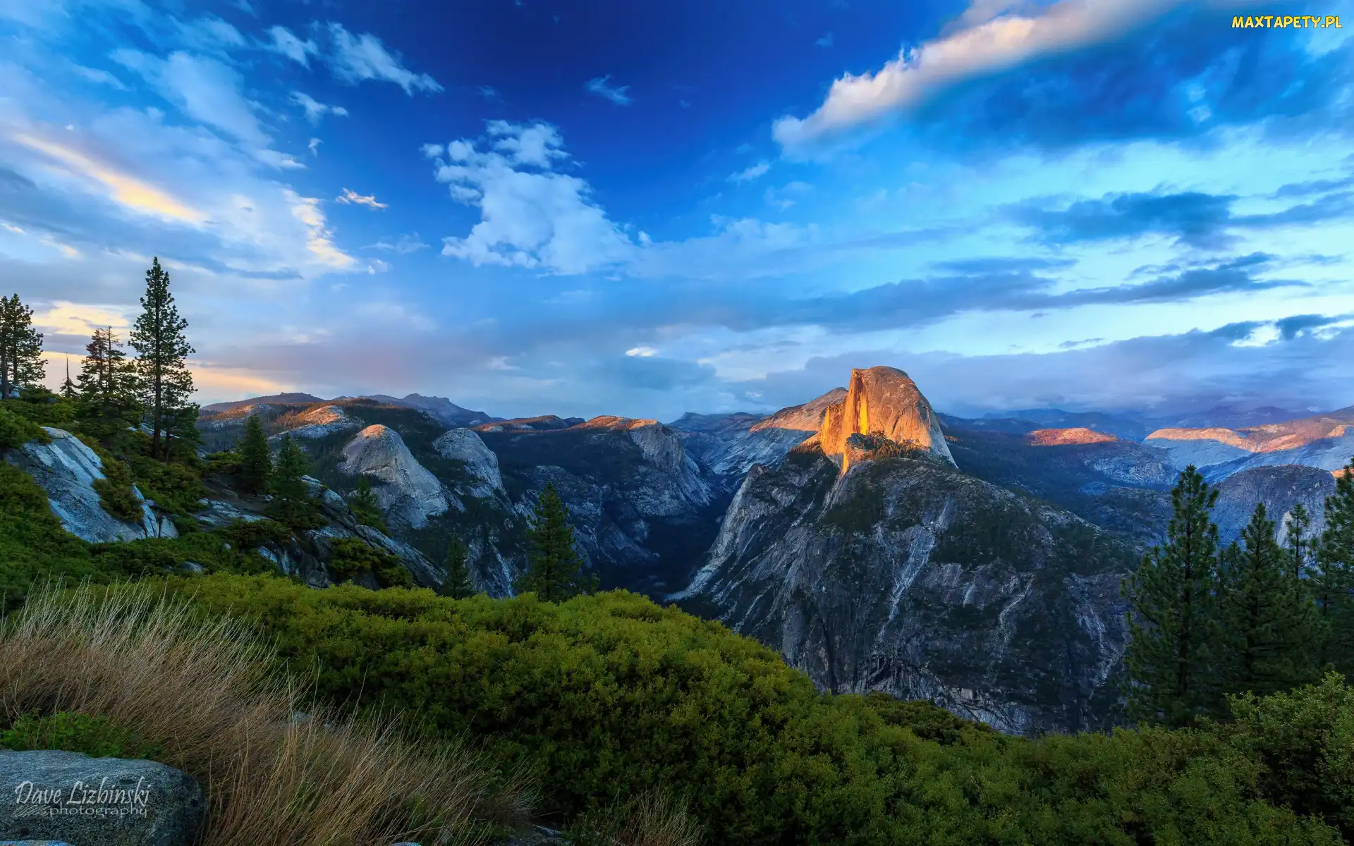 Kalifornia, Park Narodowy Yosemite, Rozświetlona, Stany Zjednoczone, Half Dome, Góry, Góra