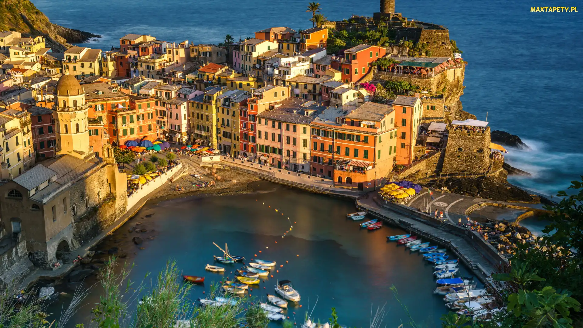 Vernazza, Morze Liguryjskie, Zatoka, Domy, Włochy