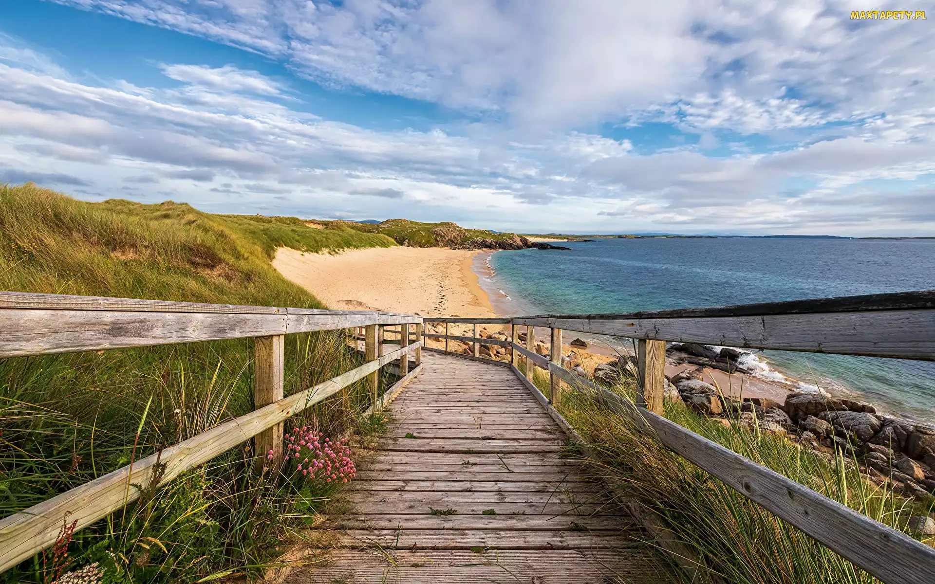 Morze, Pomost, Plaża, Irlandia, Glassagh Beach, Ogrodzenie