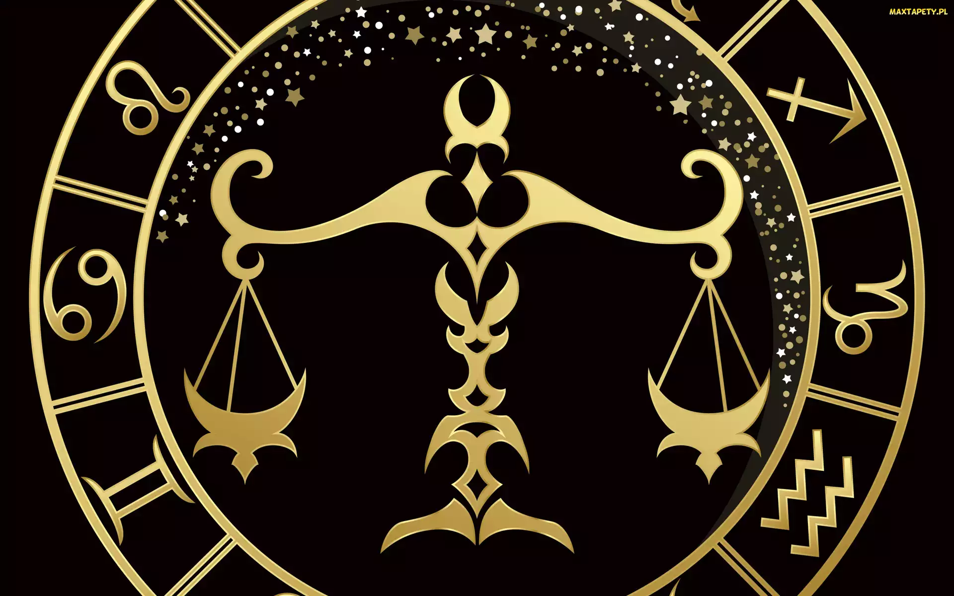 Znak zodiaku, Tło, Czarne, Waga, Złoty