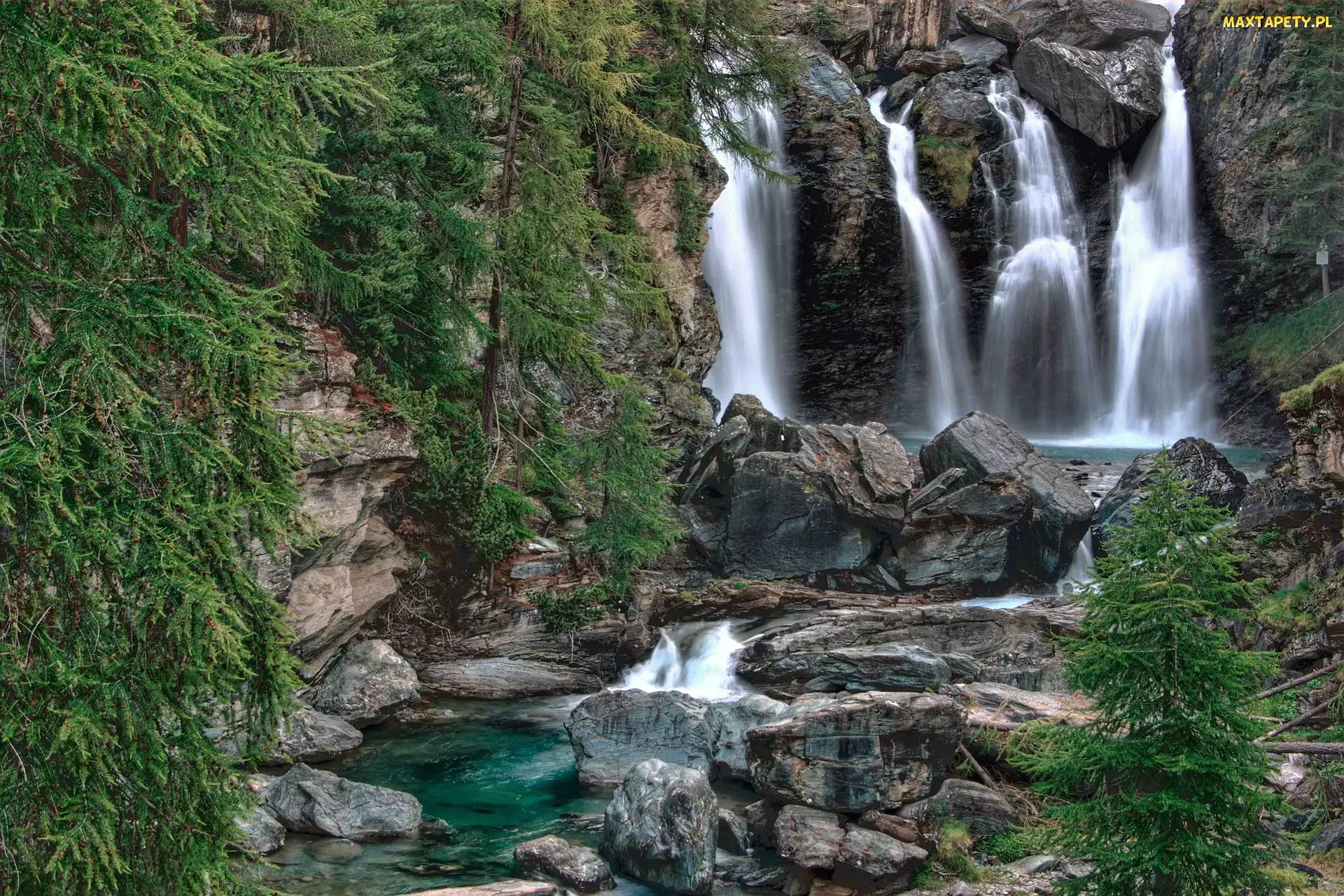 Wodospad, Włochy, Dolina Aosty, Park Narodowy Gran Paradiso, Skała