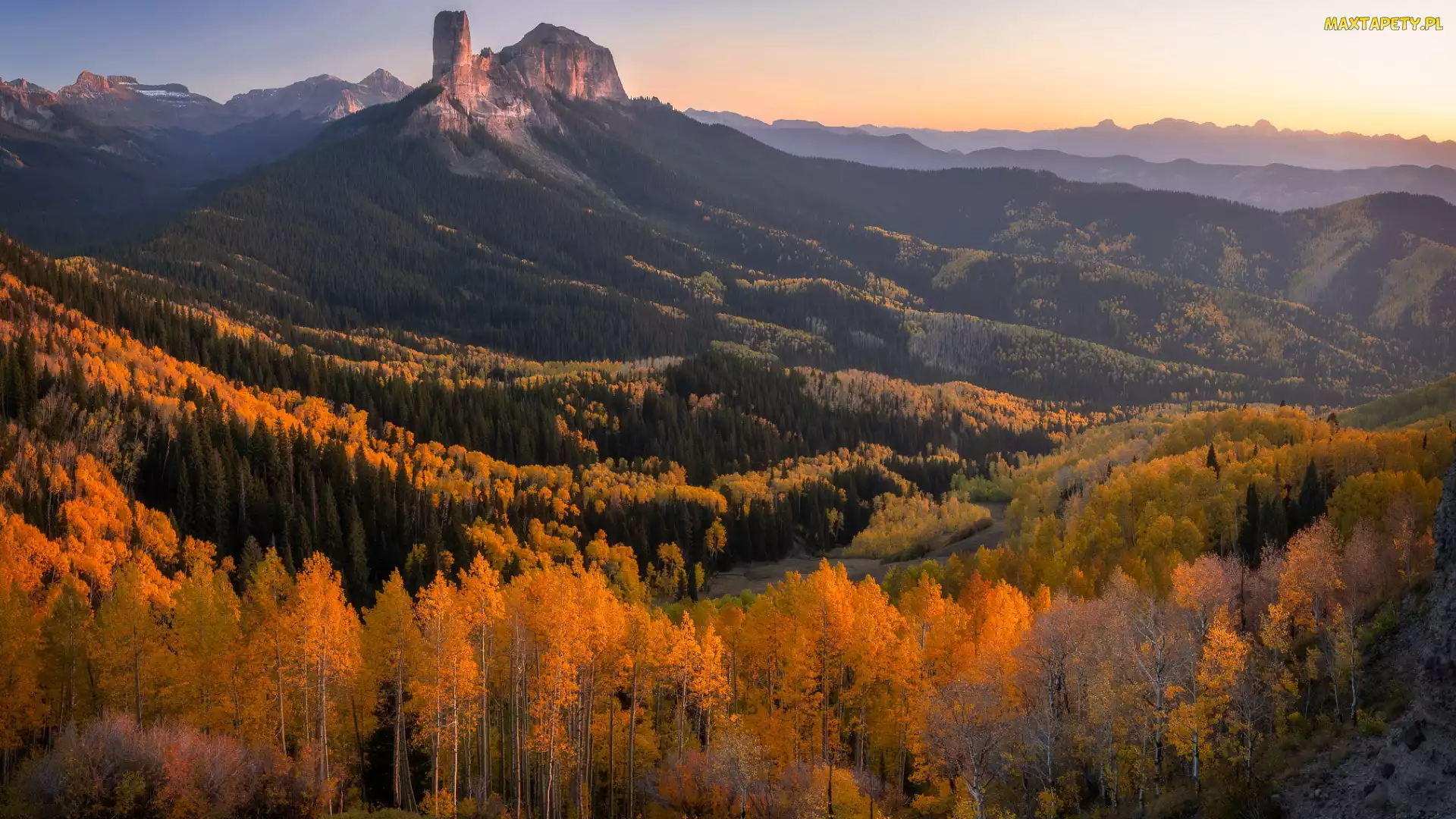 Jesień Las, Kolorado, Chimney Mountain, Stany Zjednoczone, Owl Creek Pass, Góra, Drzewa, Topole osikowe, Góry