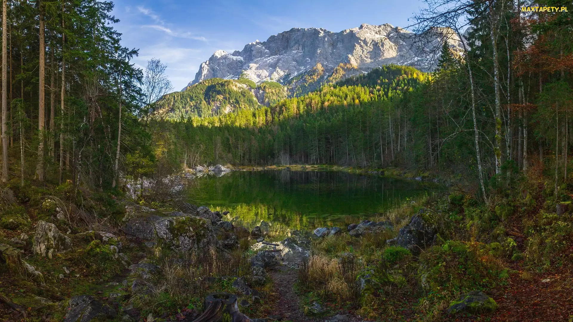 Jezioro, Rośliny, Skały, Drzewa, Góry