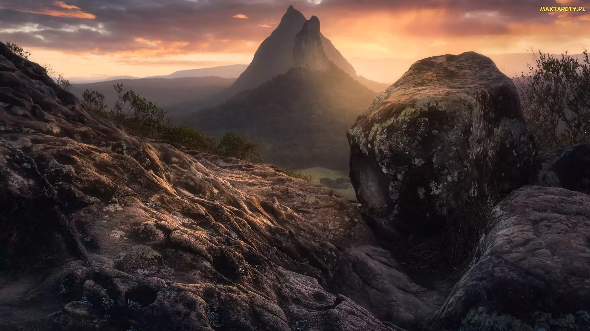 Mount Ngungun, Góra, Queensland, Zachód słońca, Glass House Mountains, Australia, Góry