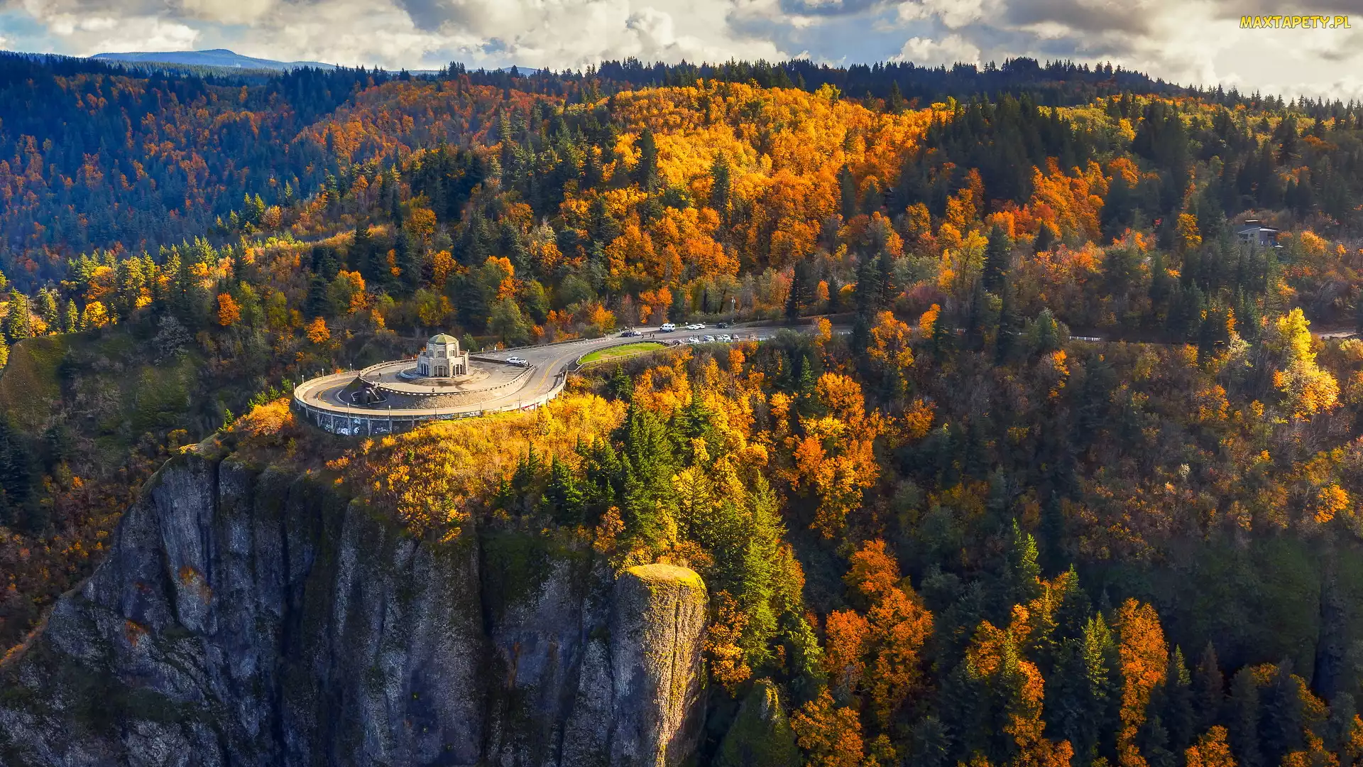 Stan Oregon, Crown Point, Muzeum Vista House, Stany Zjednoczone, Skały, Jesień, Lasy