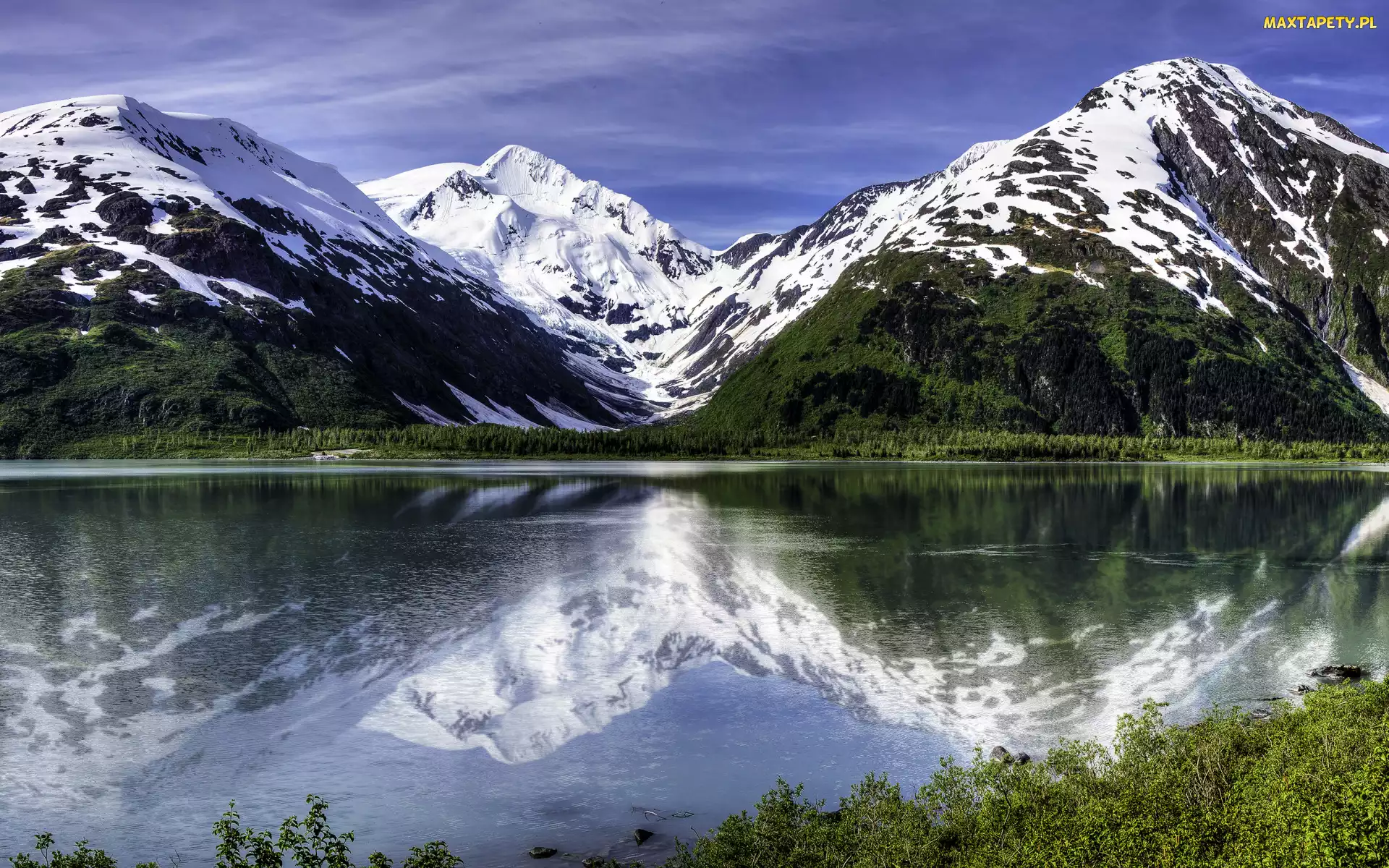 Lake Portage, Jezioro, Alaska, Odbicie, Chugach Mountains, Stany Zjednoczone, Góry