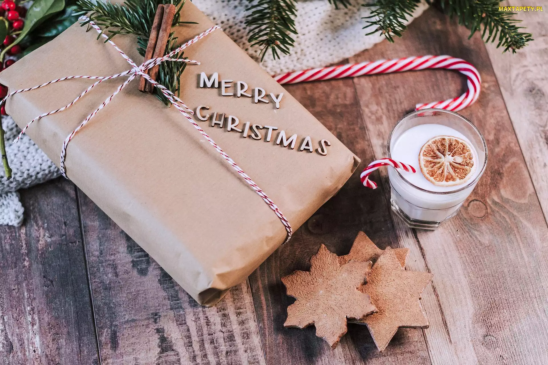 Kompozycja, Merry Christmas, Prezenty, Świątecznie, Ciasteczka, Napis