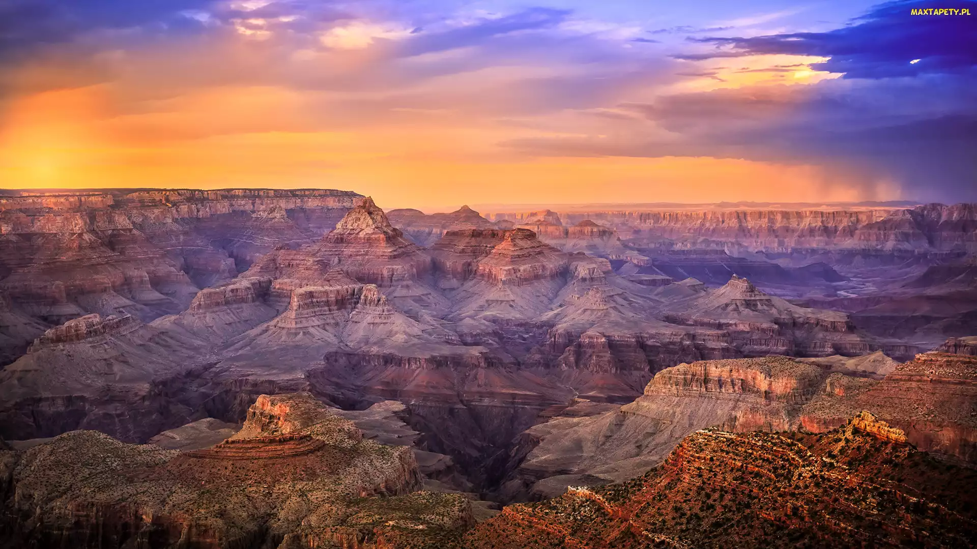 Arizona, Wschód słońca, Grand Canyon, Park Narodowy Wielkiego Kanionu, Stany Zjednoczone