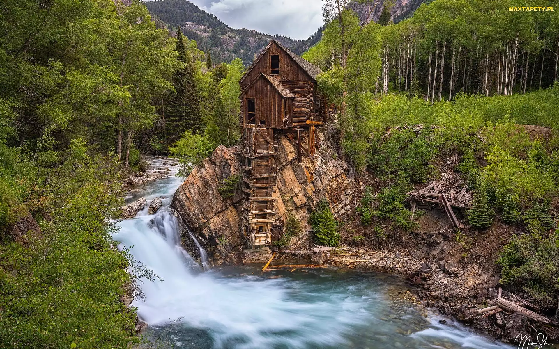 Crystal Mill, Skały, Młyn, Crystal River, Kolorado, Rzeka, Stany Zjednoczone, Drzewa