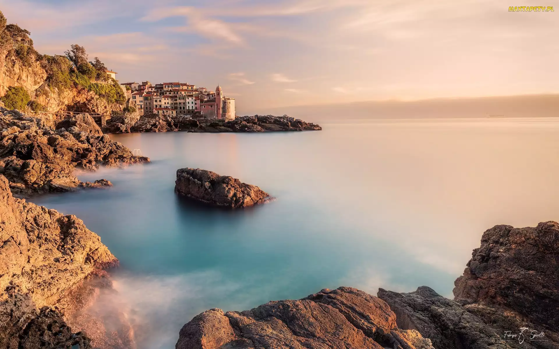 Liguria, Tellaro, Skały, Włochy, Wybrzeże, Morze Liguryjskie, Domy