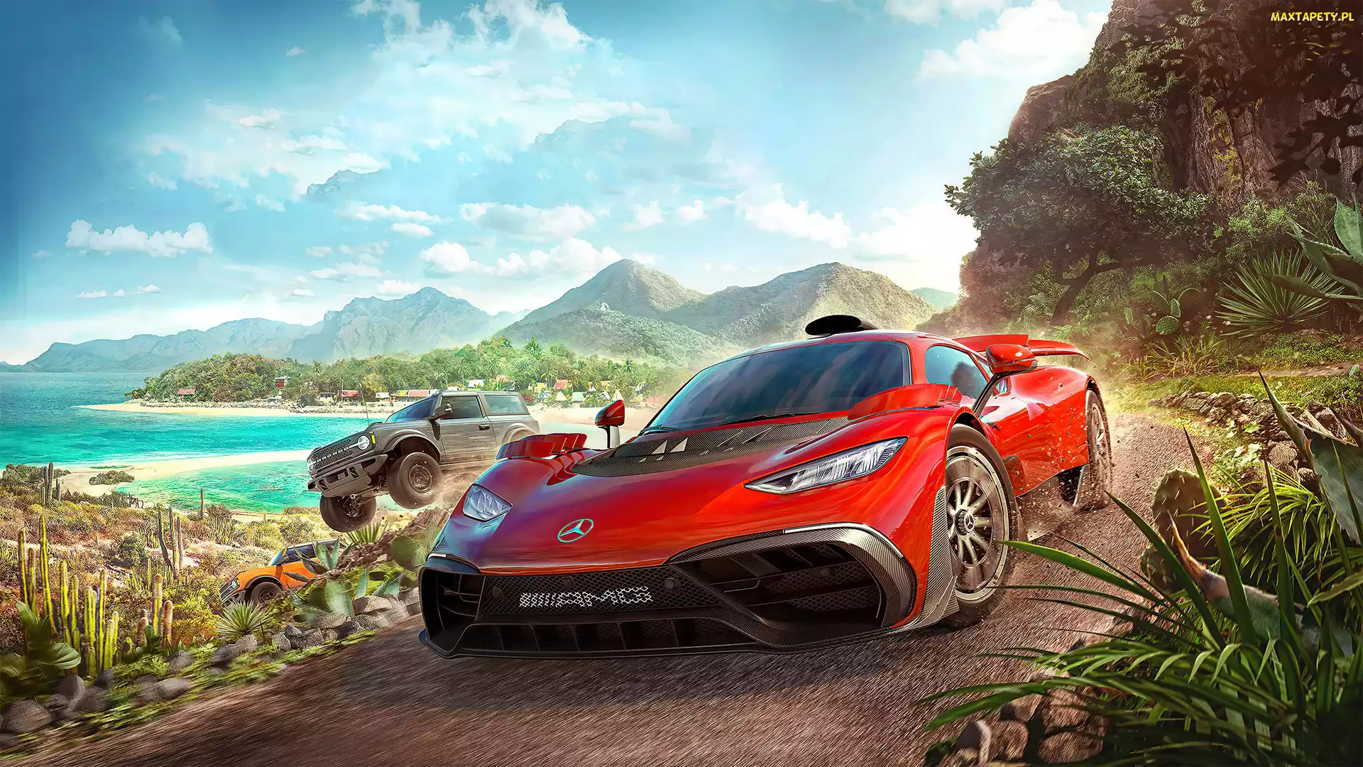 Góry, Mecedes AMG, Forza Horizon 5, Czerwony