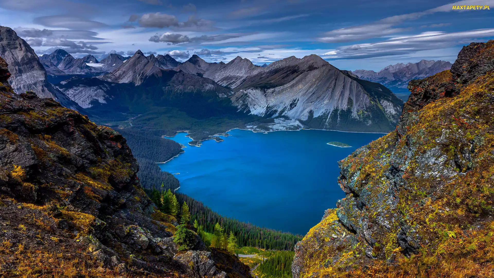 Alberta, Drzewa, Skały, Kanada, Rawson Lake, Góry, Jezioro