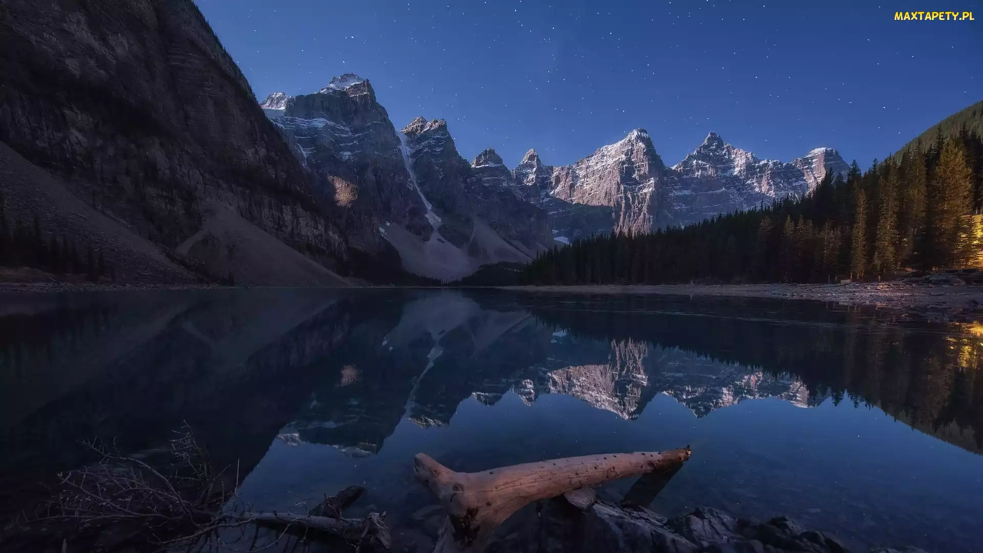 Góry, Alberta, Odbicie, Kanada, Park Narodowy Banff, Drzewa, Jezioro, Moraine Lake, Konar