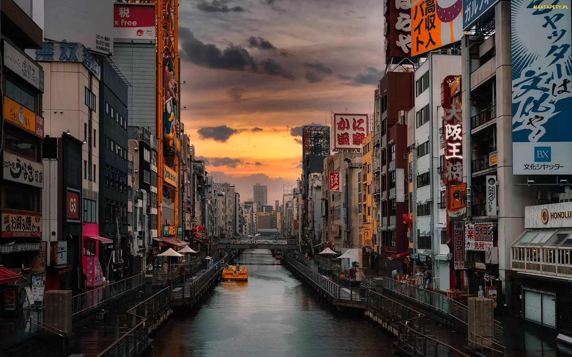 Osaka, Domy, Kanał wodny, Dzielnica Dotonbori, Japonia