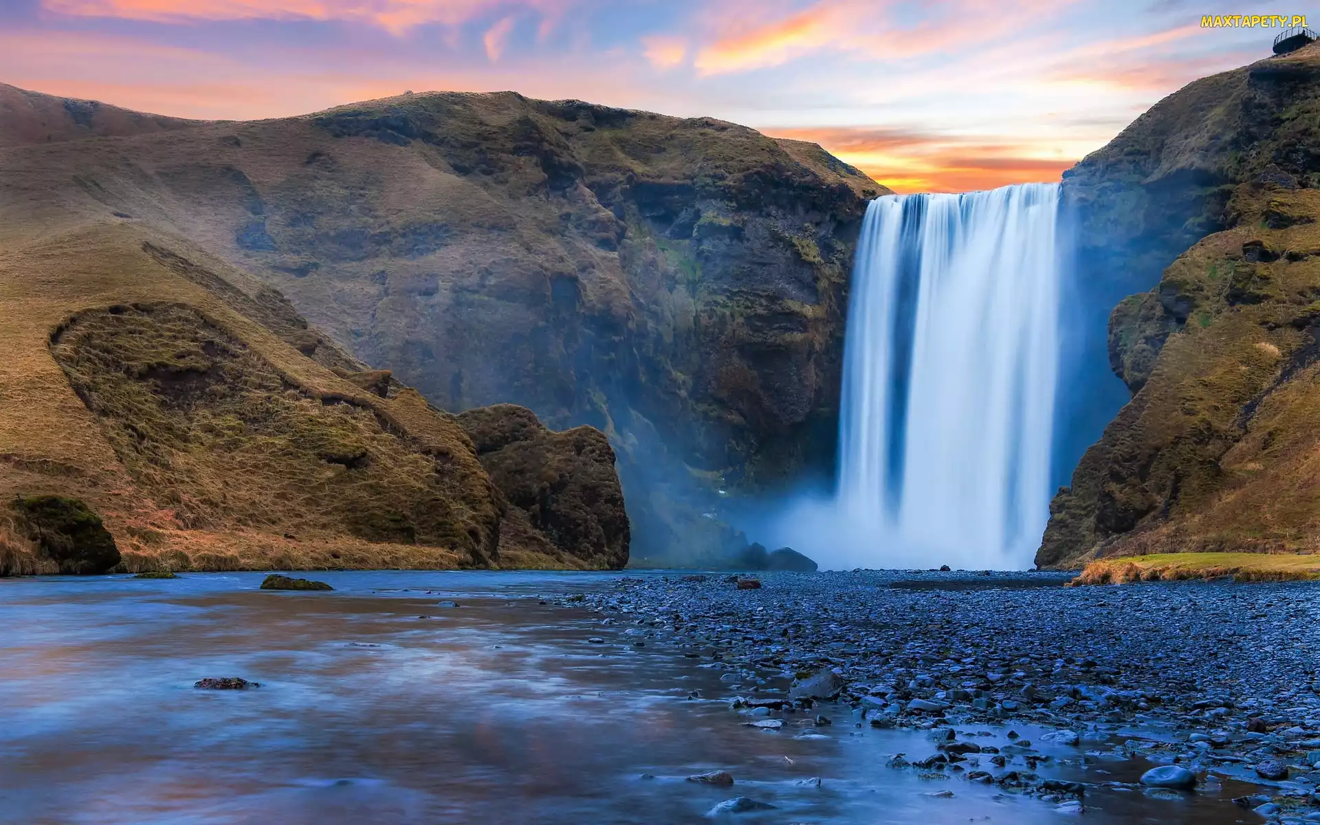 Islandia, Kamienie, Skały, Góry, Rzeka Skoga, Wodospad Skogafoss