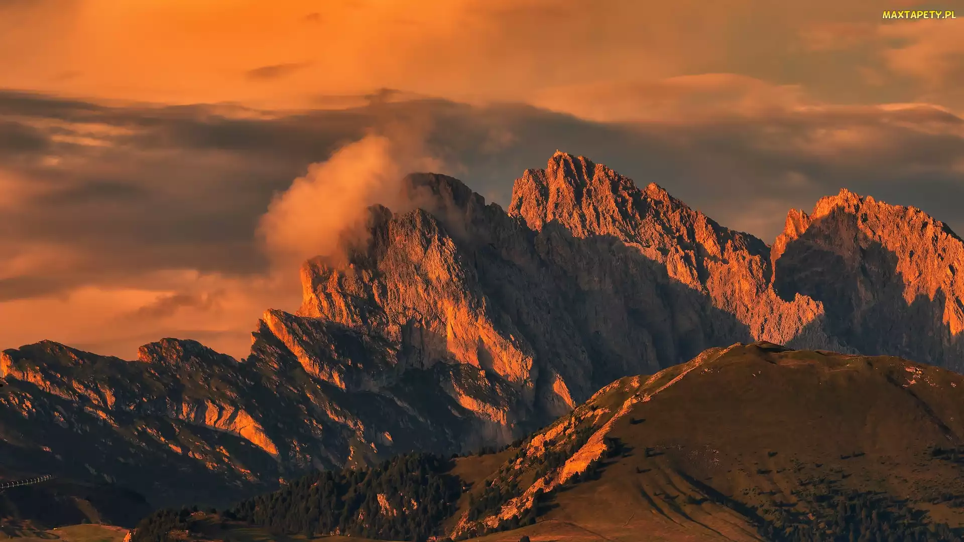 Alpy, Włochy, Góra Seceda, Dolomity, Góry