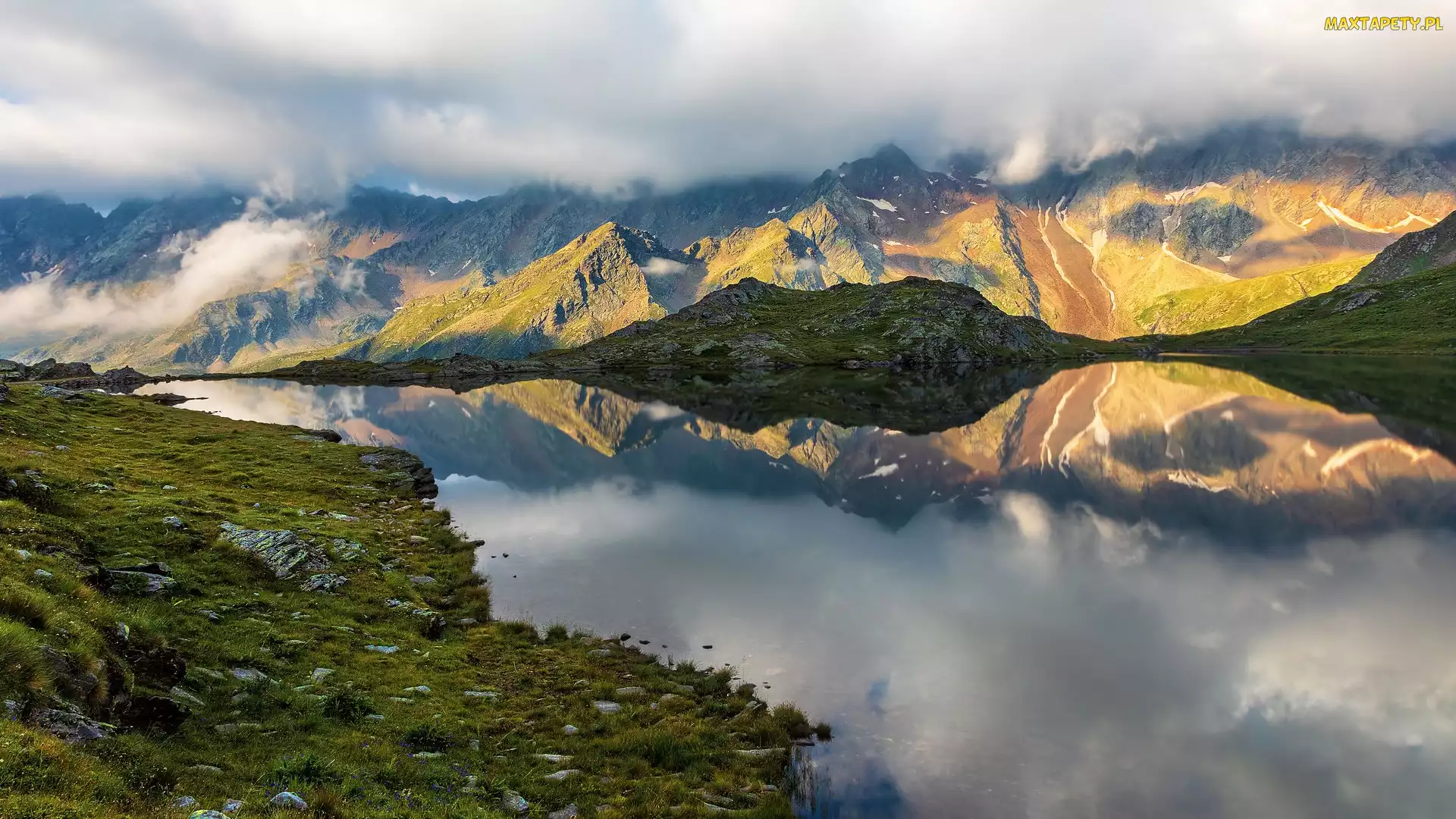 Alpy, Gavia Pass, Góry, Lago Nero, Odbicie, Jezioro, Włochy, Skały