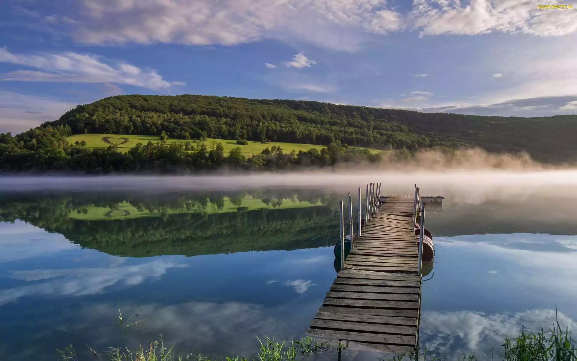 Powiat leski, Myczkowce, Jezioro Myczkowskie, Polska, Wzgórze, Pomost, Mgła