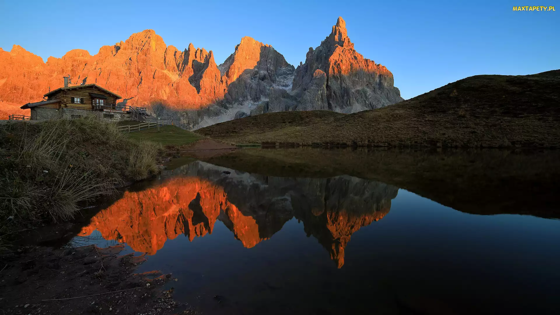 Rośliny, Odbicie, Pale di San Martino, Włochy, Dom, Jezioro, Szczyt Cimon della Pala