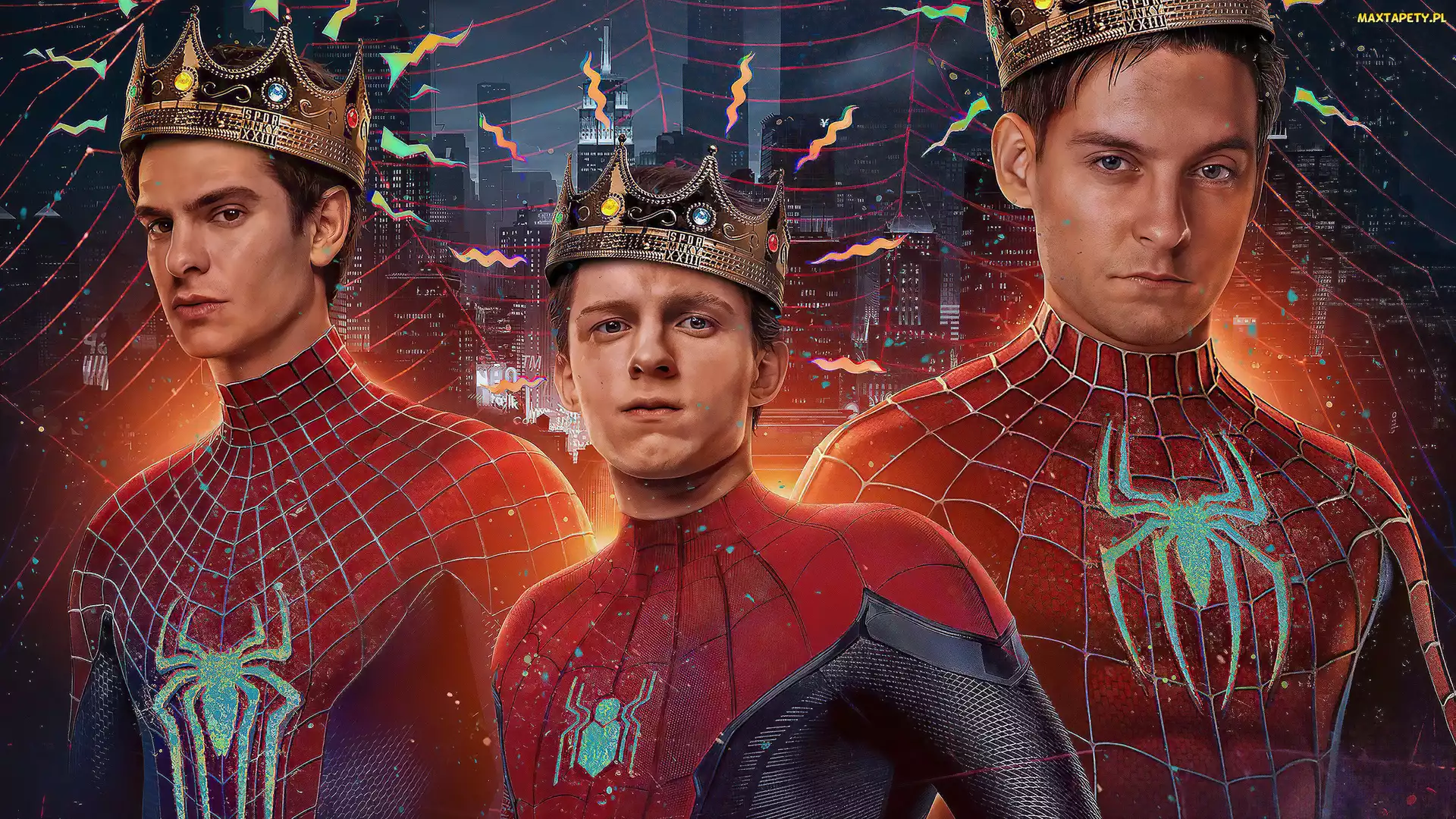 Spider-Man No Way Home, Tom Holland, Film, Aktorzy, Andrew Garfield, Spider-Man Bez drogi do domu, Korony, Tobey Maguire