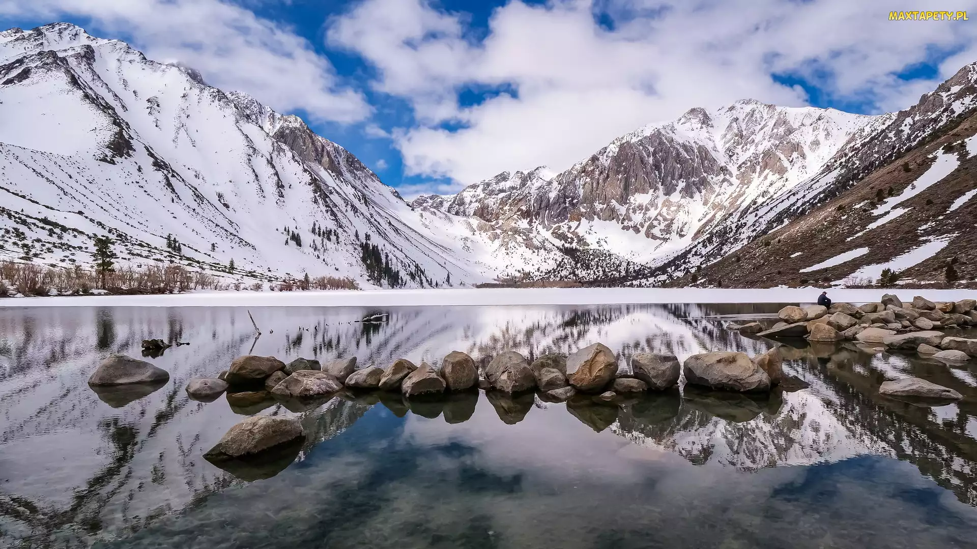 Sierra Nevada, Śnieg, Góry, Convict Lake, Kalifornia, Jezioro, Stany Zjednoczone, Kamienie