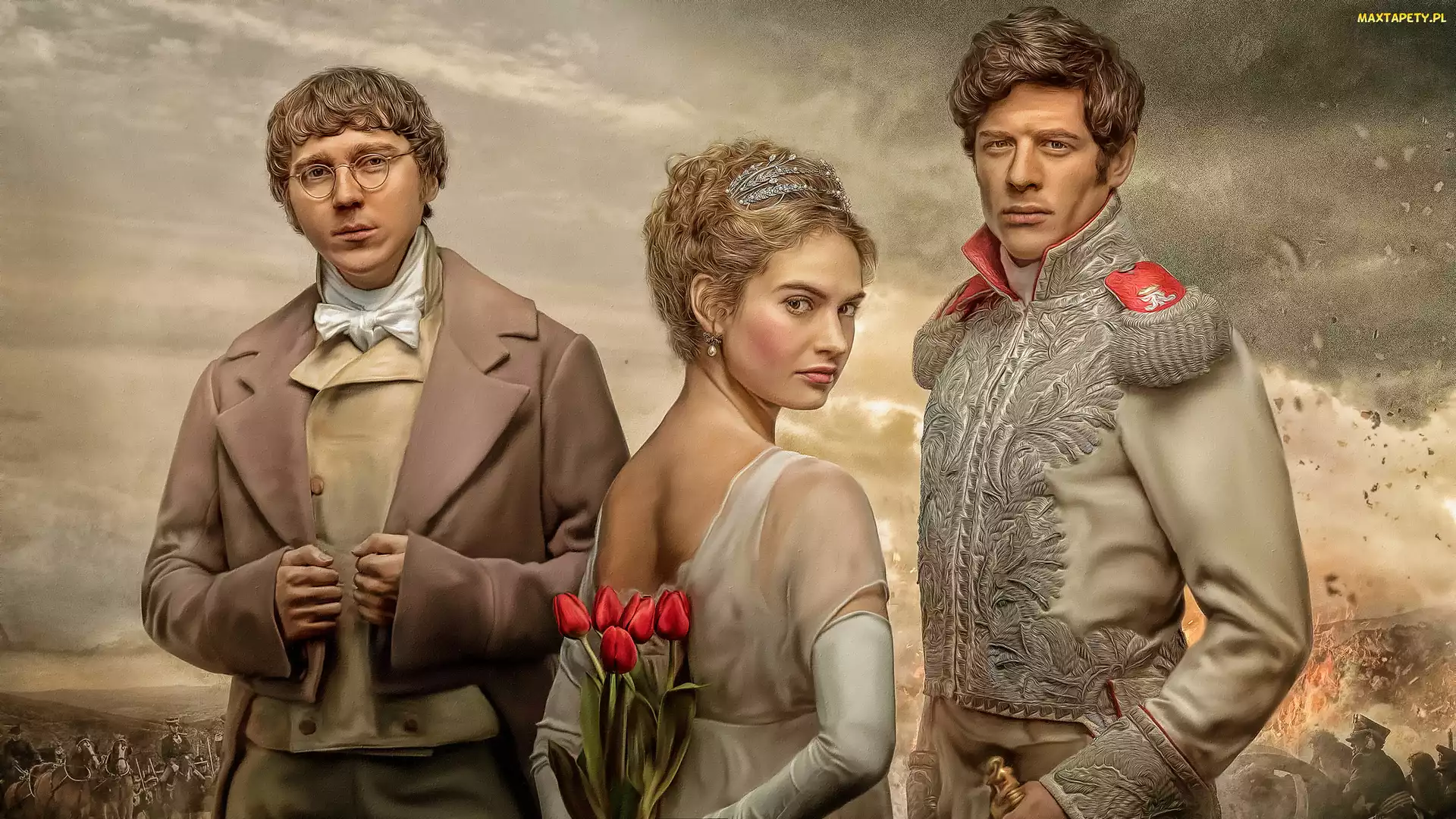 Grafika, Paul Dano, Aktor, James Norton, Wojna i pokój, War and Peace, Aktor, Aktorka, Serial, Lily James