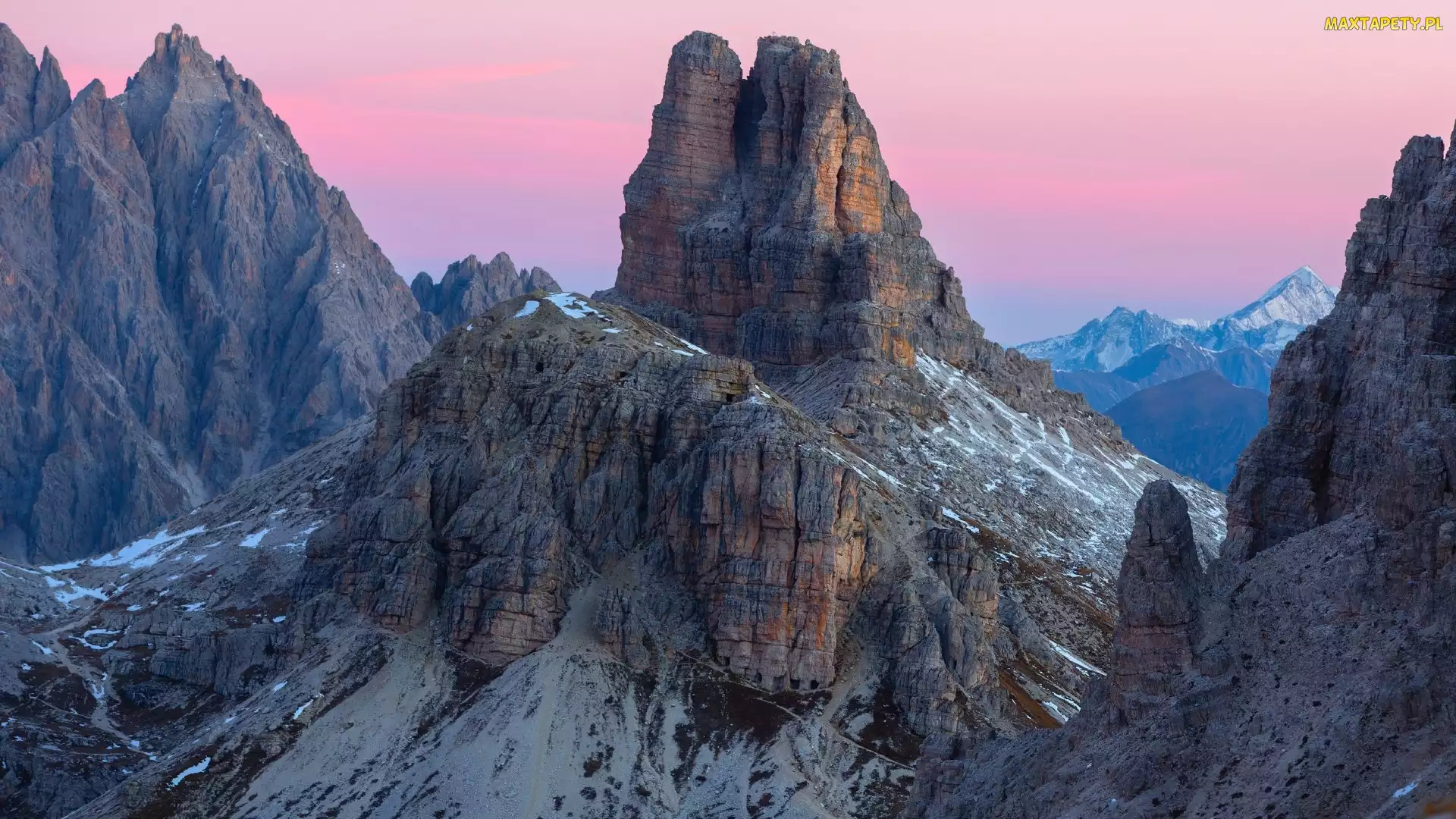 Dolomity, Skały, Góry, Toblinger Knoten, Niebo, Szczyt, Włochy, Różowe