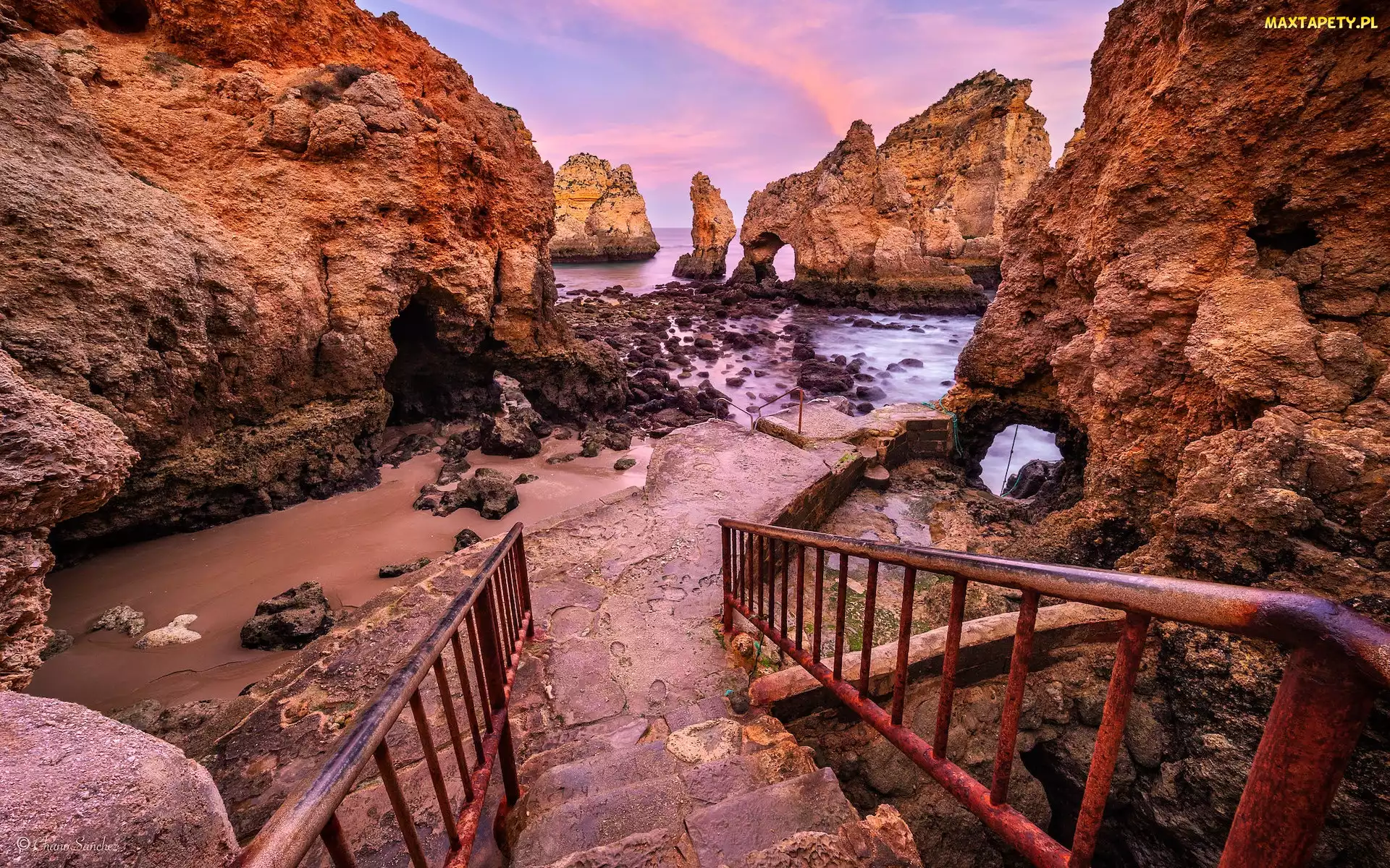 Skały, Morze, Algarve, Schody, Cypel Ponta Piedade, Portugalia, Lagos