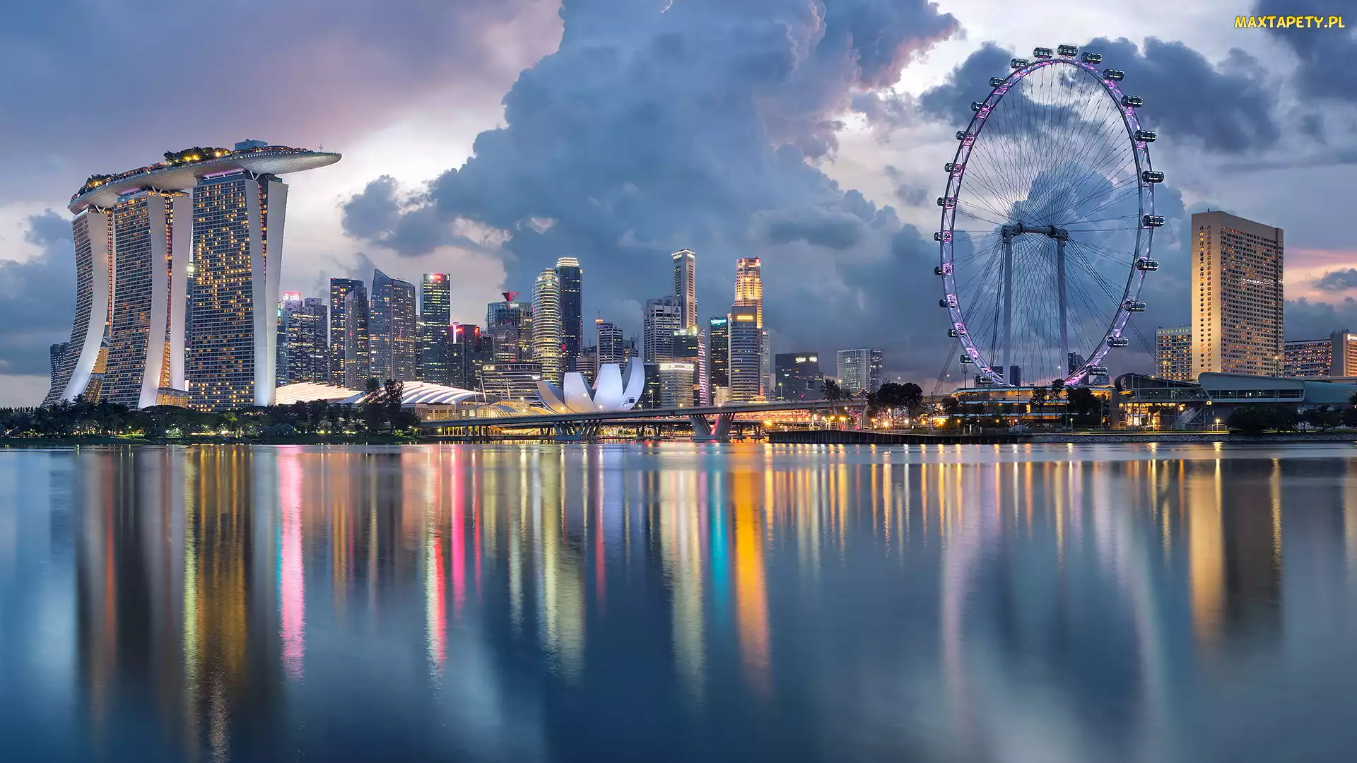 Singapur, Wieżowce, Hotel Marina Bay Sands, Zatoka Marina Bay, Diabelski młyn, Singapore Flyer