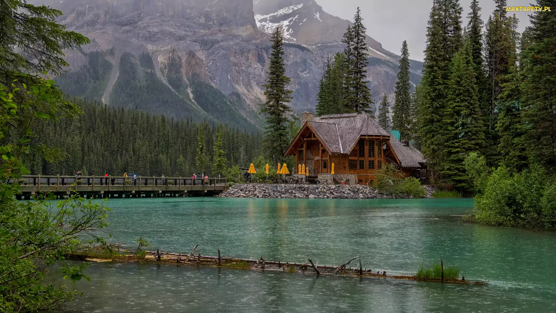 Kanada, Park Narodowy Yoho, Góry, Kolumbia Brytyjska, Dom, Cilantro on the Lake, Most, Jezioro, Restauracja, Emerald Lake