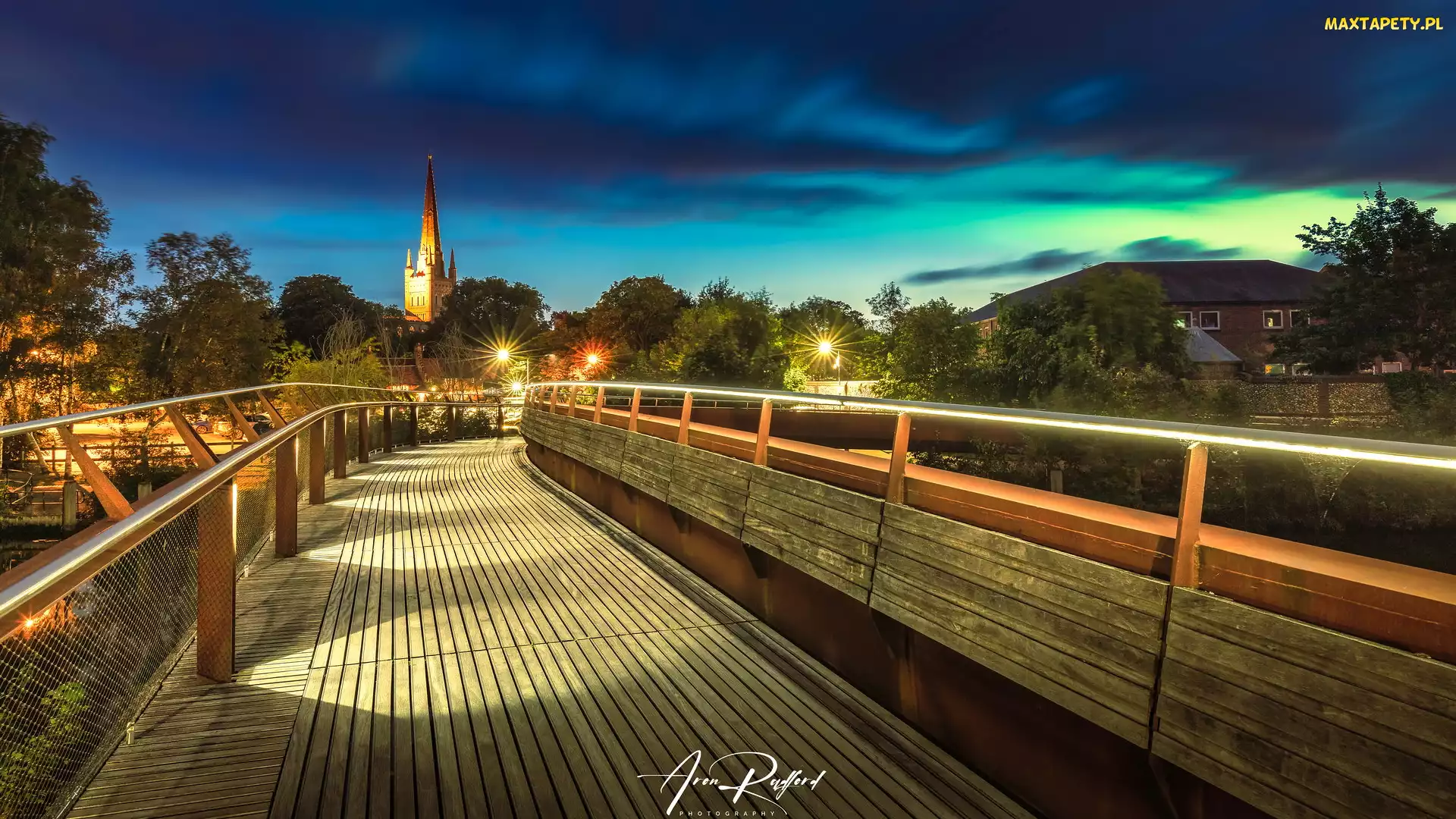 Most, Norwich, Wieża, Anglia, Katedry, Kościół, Jarrold Bridge, Światła, Drzewa