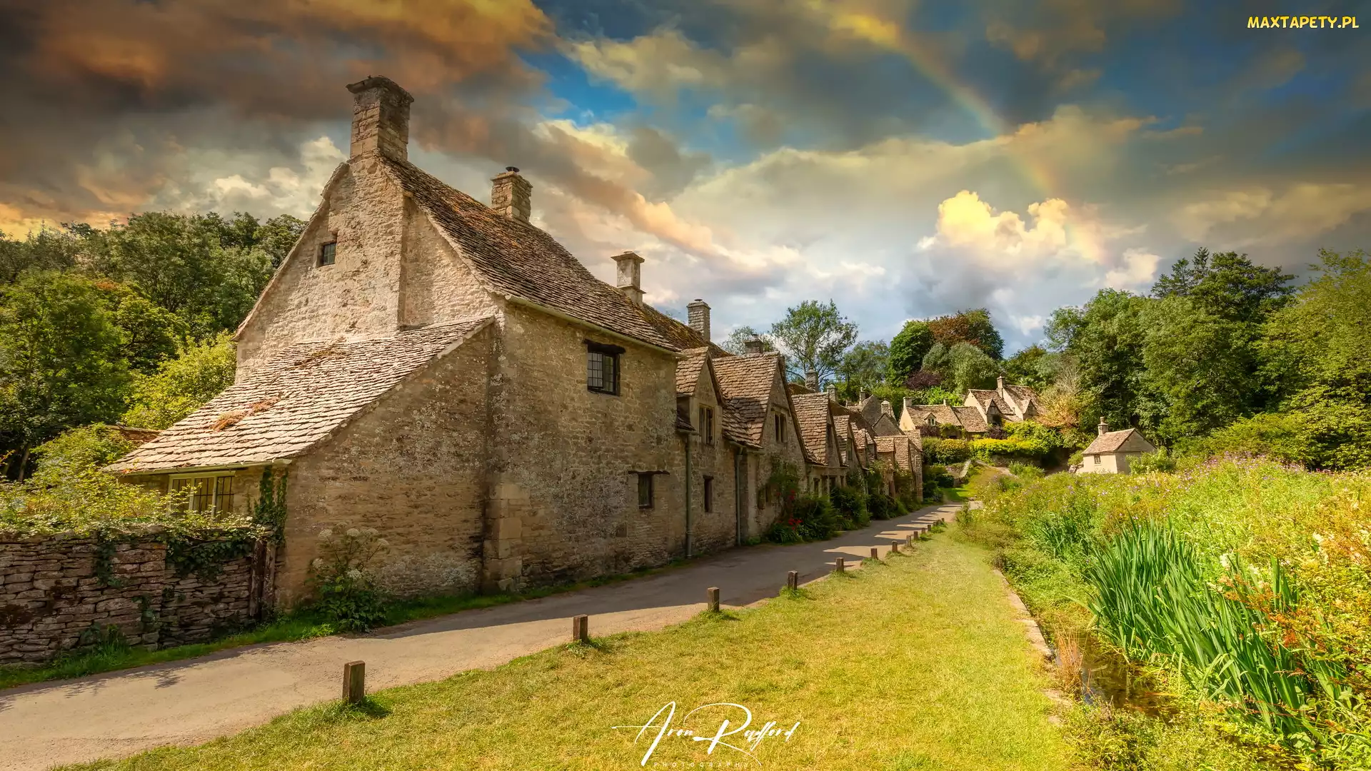 Chmury, Ulica, Hrabstwo Gloucestershire, Tęcza, Domy, Anglia, Bibury