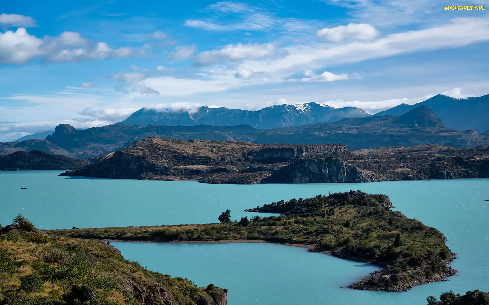 San Martin Lago, Jezioro OHiggins, Andy Patagońskie, Argentyna, Jezioro, Góry, Niebo