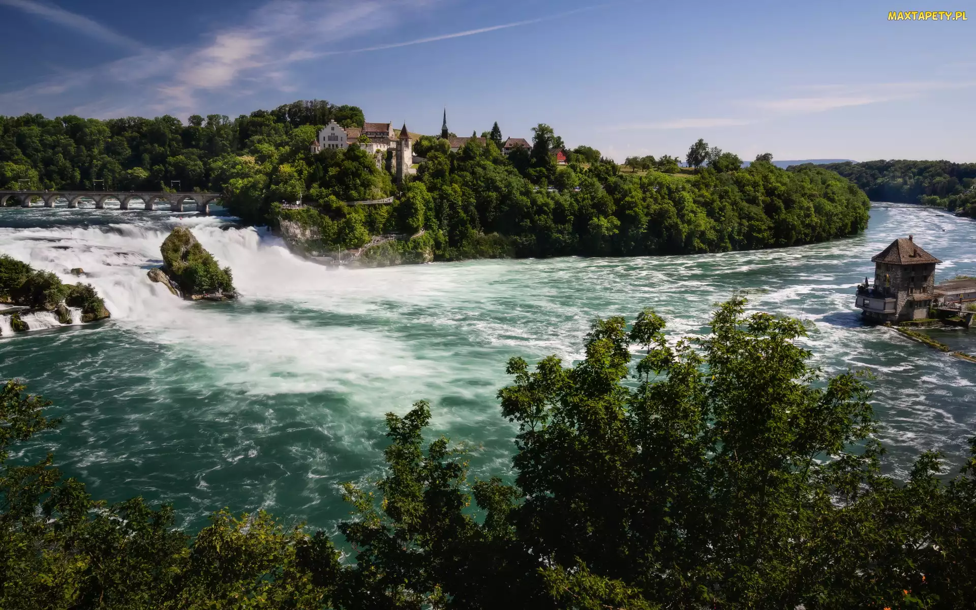 Szwajcaria, Kanton Szafuza, Rzeka Ren, Wodospad Rheinfall, Zamek Laufen, Neuhausen am Rheinfall
