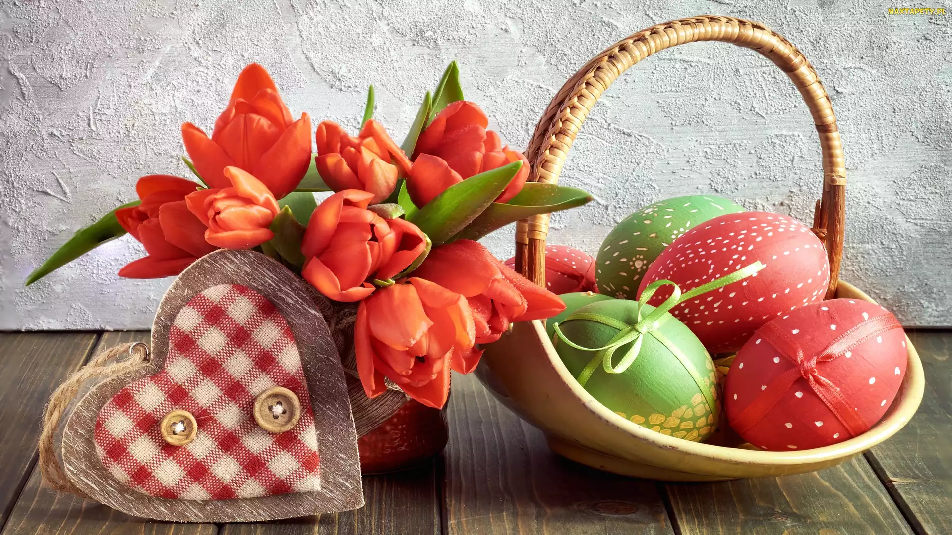 Koszyk, Wielkanoc, Serce, Tulipany, Pisanki
