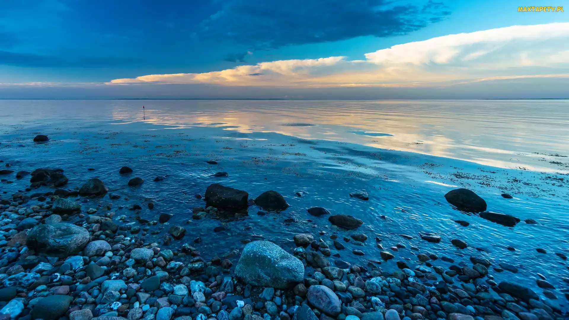 Kamienie, Brzeg, Wschód słońca, Morze
