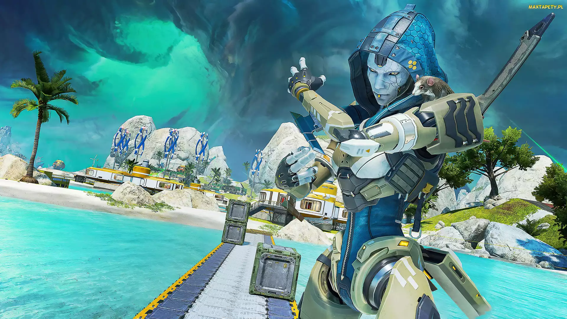 Gra, Drzewa, Ocean, Tajfun, Skały, Ash, Apex Legends, Postać, Surowa podżegaczka