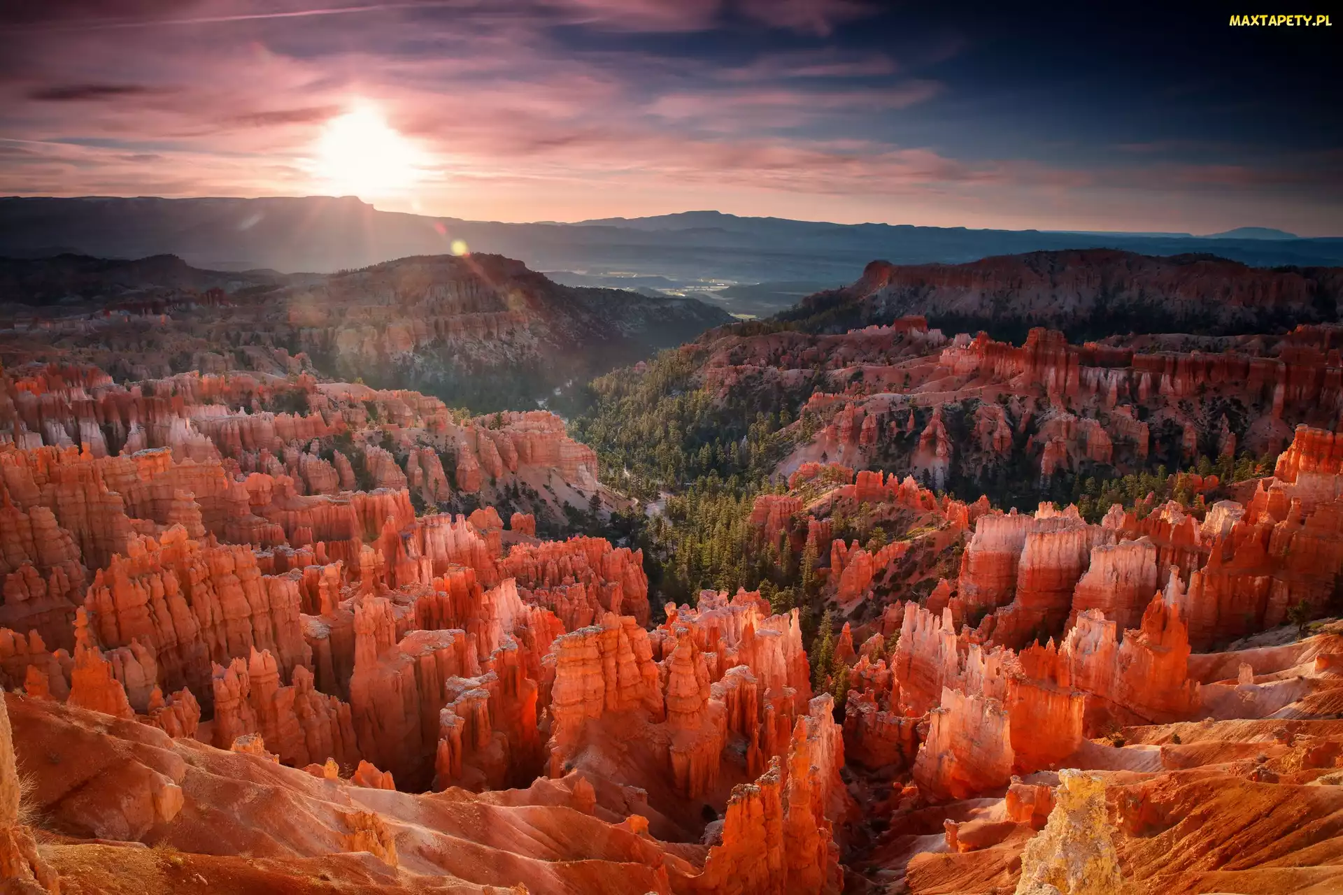 Utah, Chmury, Góry, Stany Zjednoczone, Drzewa, Park Narodowy Bryce Canyon, Skały