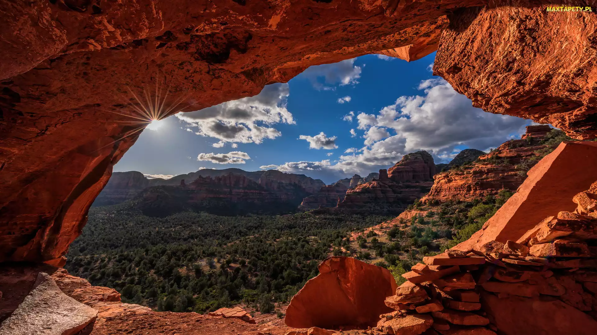 Skały, Krzewy, Jaskinia, Skały, Arizona, Czerwone, Stany Zjednoczone, Sedona