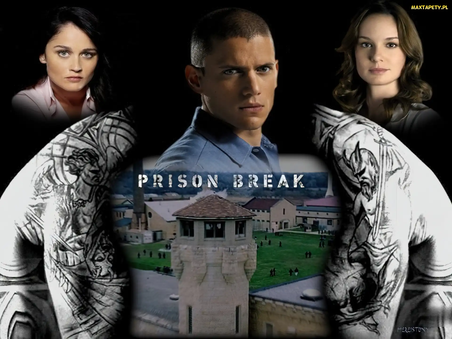 Skazany na śmierć, Prison Break, Wentworth Miller, wieża, Robin Tunney, Sarah Wayne Callies, plecy