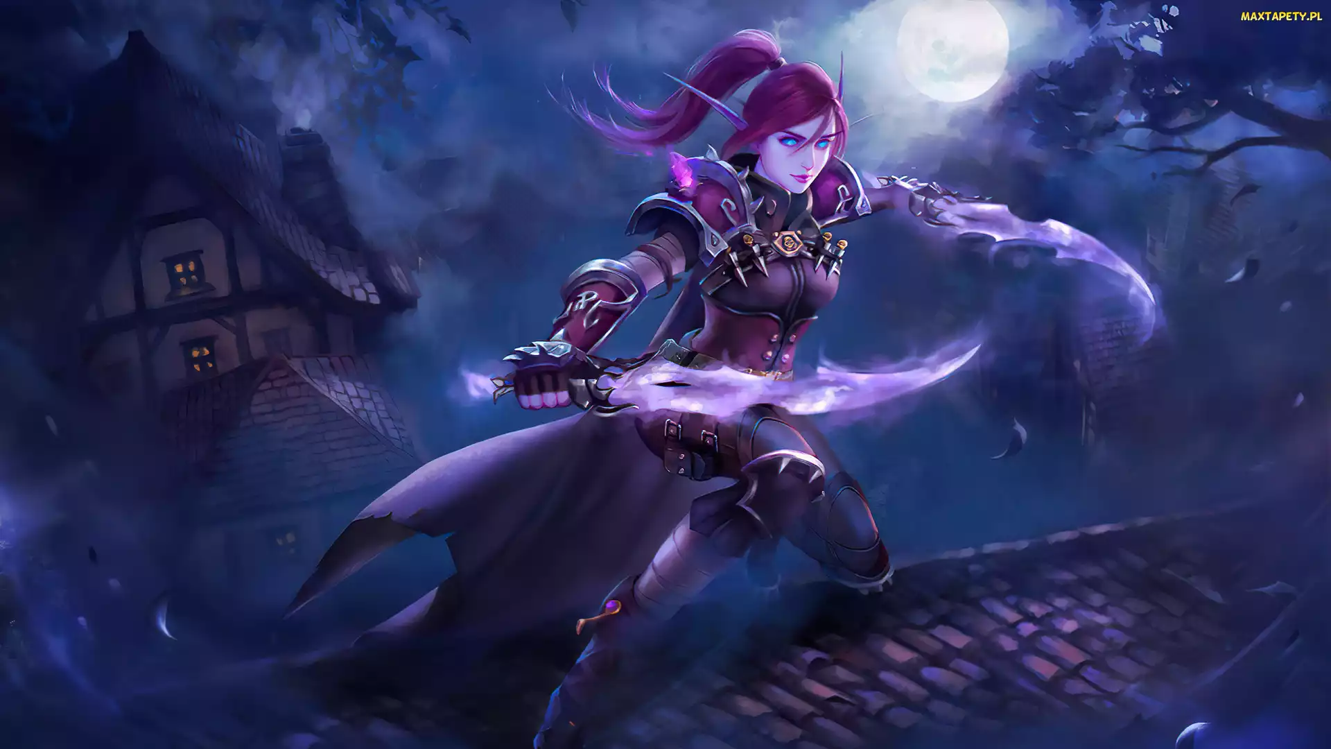 Domy, Dach, World of Warcraft, Księżyc, Elf, Gra, Postać