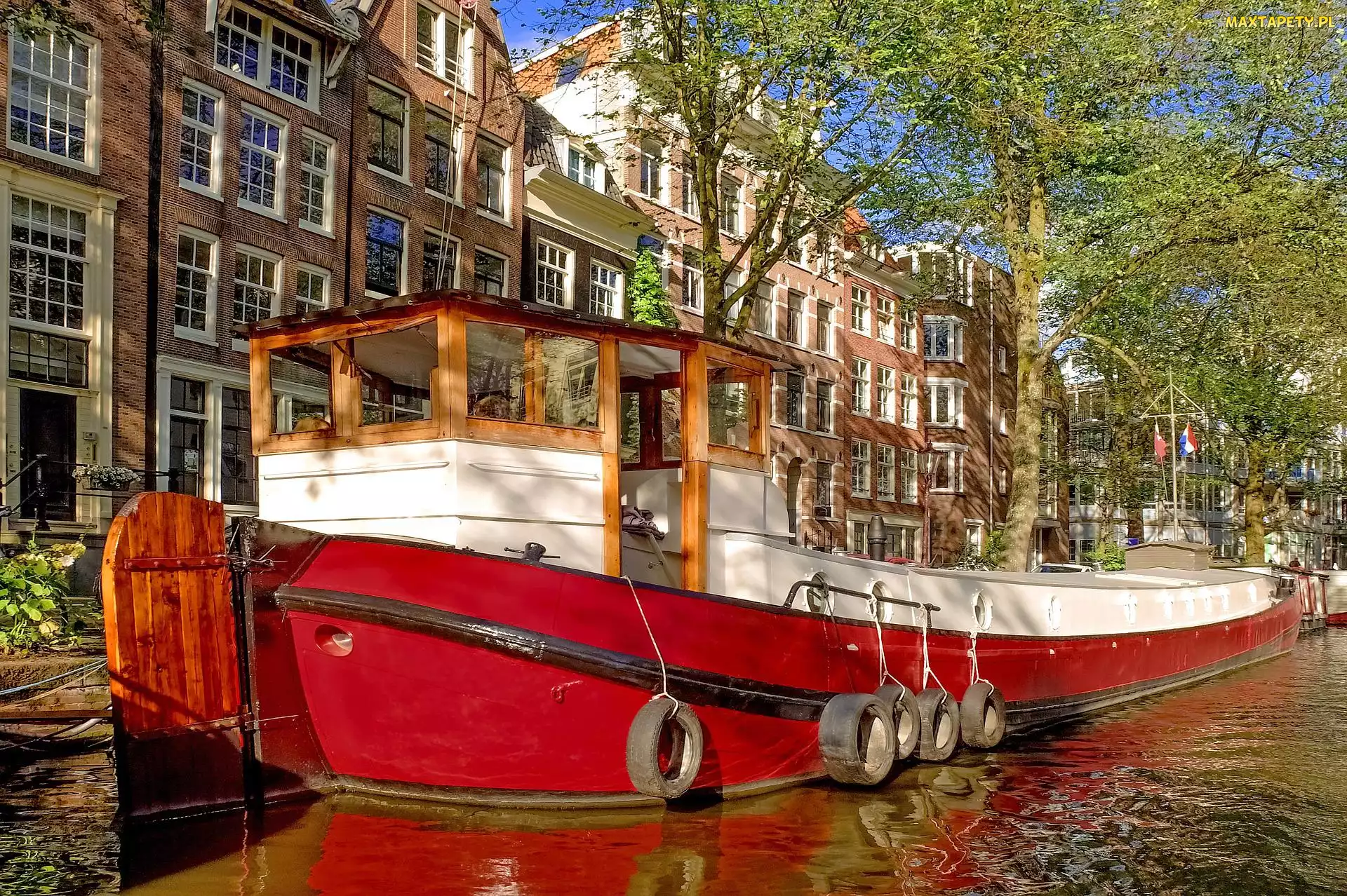 Kanał, Holandia, Amsterdam, Domy, Łódka