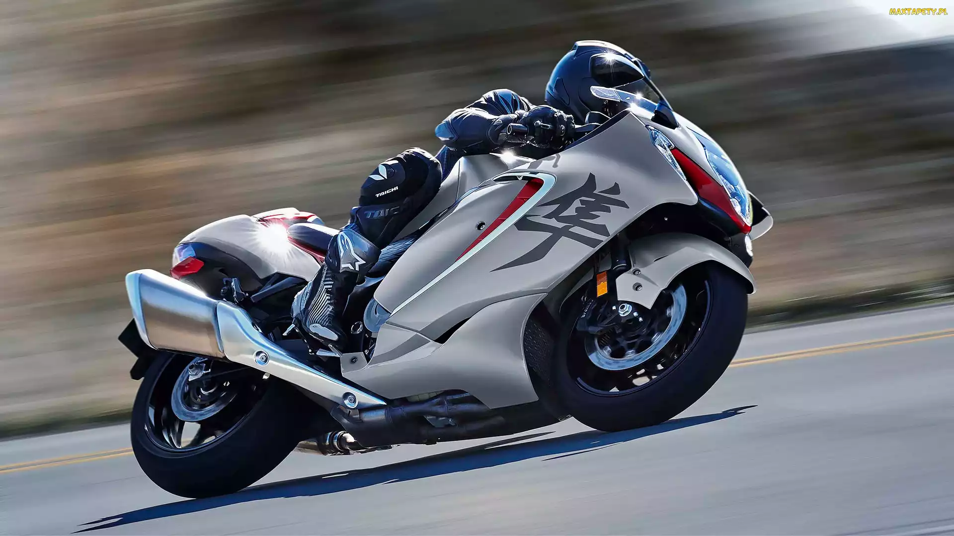Suzuki Hayabusa, Motocyklista, Bok, Srebrny, Motocykl