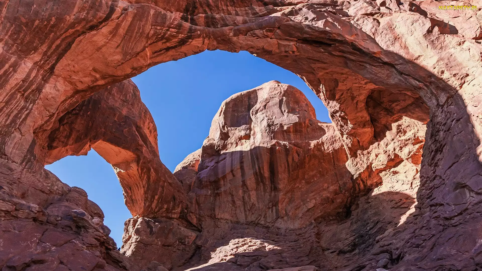 Double Arch, Niebo, Skały, Łuk, Utah, Kanion, Stany Zjednoczone, Park Narodowy Arches