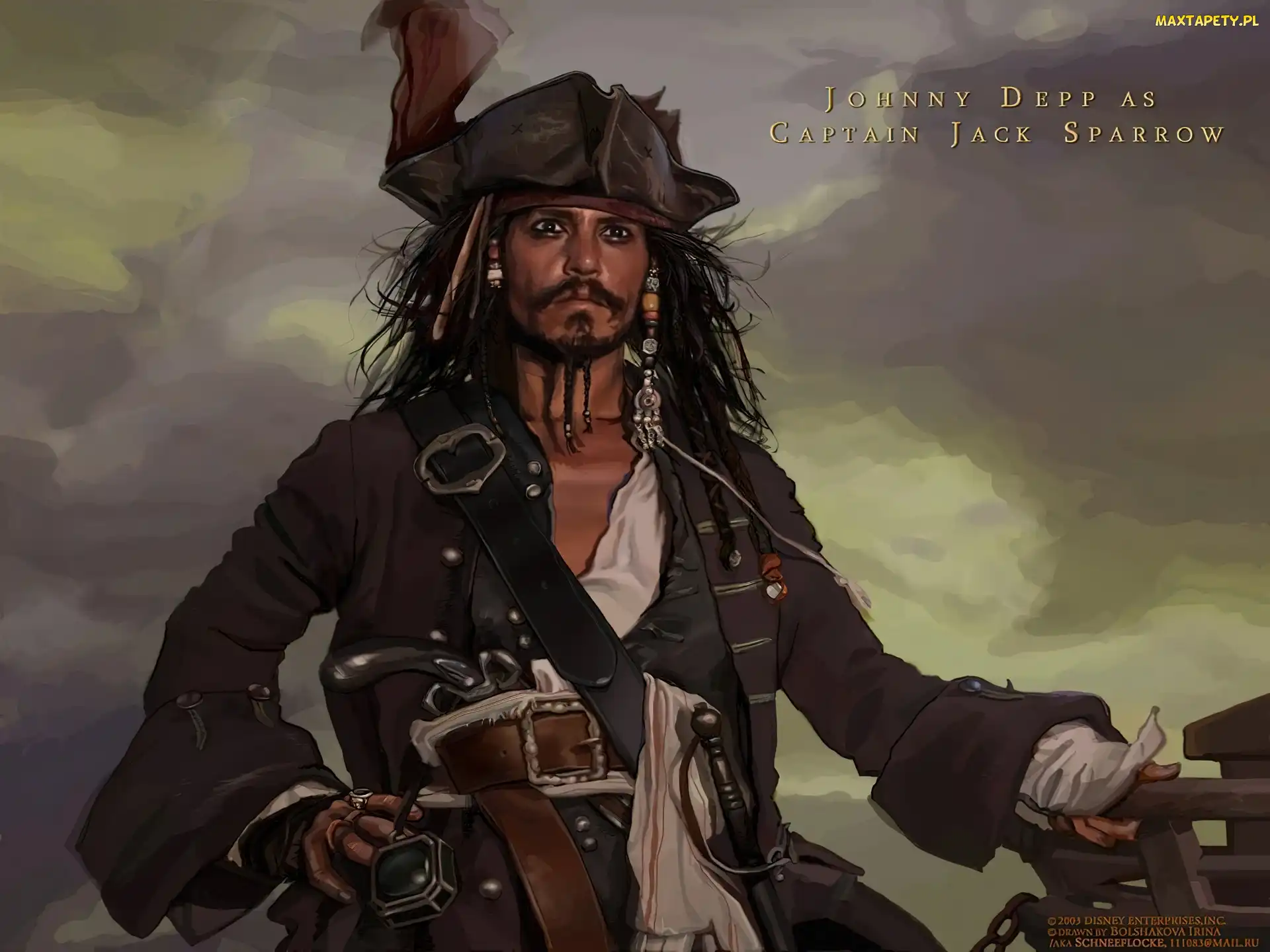 Piraci Z Karaibów, kapitan, rysunek, Johnny Depp