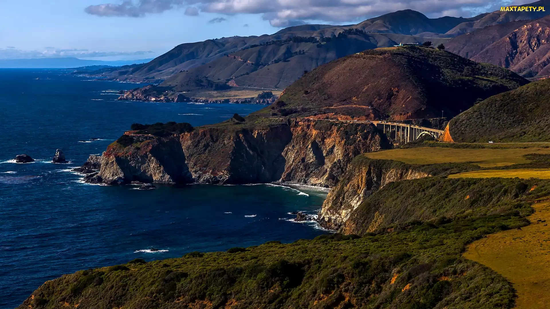 Góry, Most, Morze, Wybrzeże, Kalifornia, Klify, Stany Zjednoczone, Region Big Sur