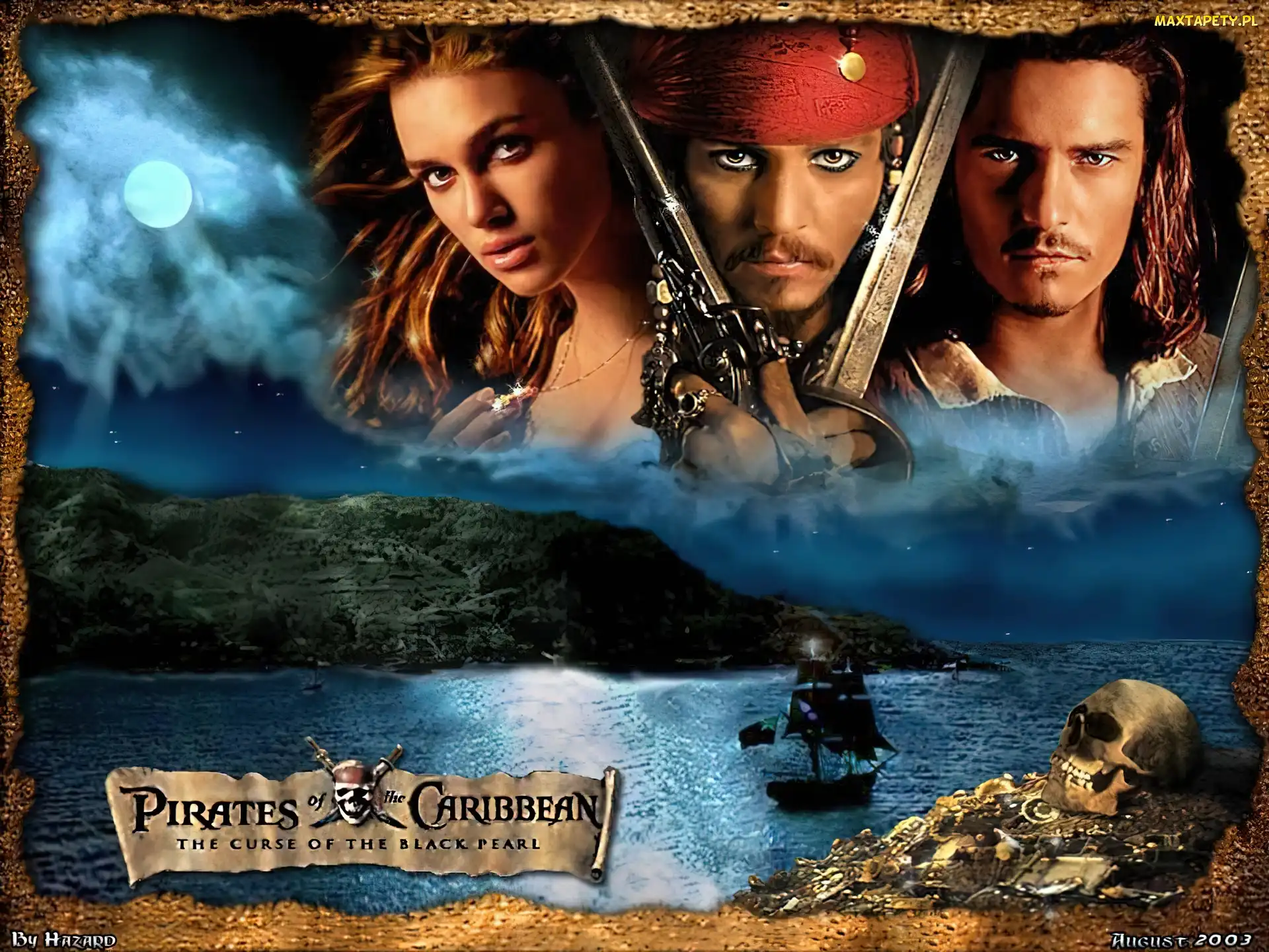 Keira Knightley, woda, księżyc, Orlando Bloom, Piraci Z Karaibow Johnny Depp