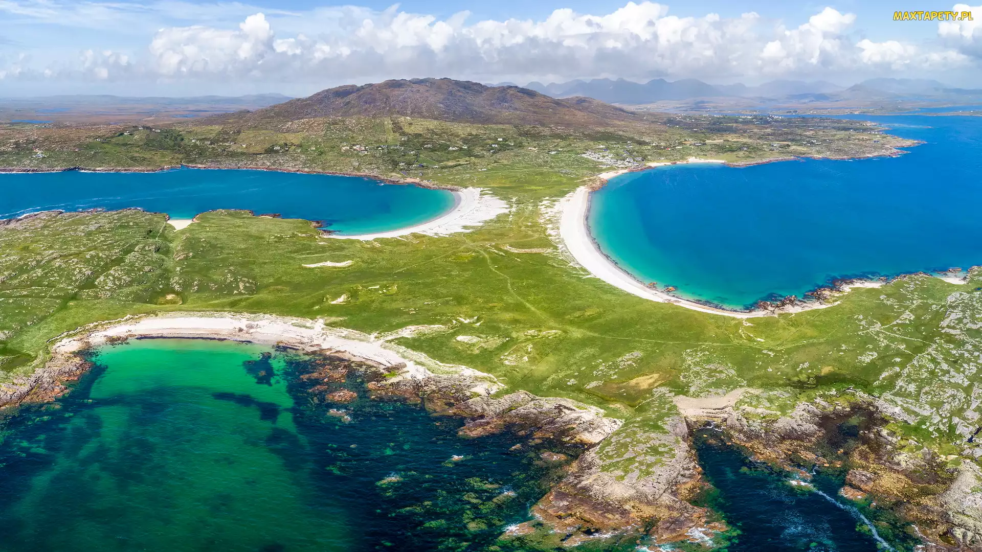 Morze, Gurteen Beach, Zatoki, Dogs Beach, Góry, Plaże, Irlandia, Tra na Feadoige Beach